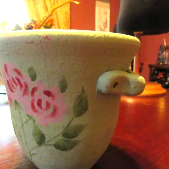 🌷🌼🪻 Beautiful Vintage Hand Painted Green Floral Solid Planter - Picture 13 of 15